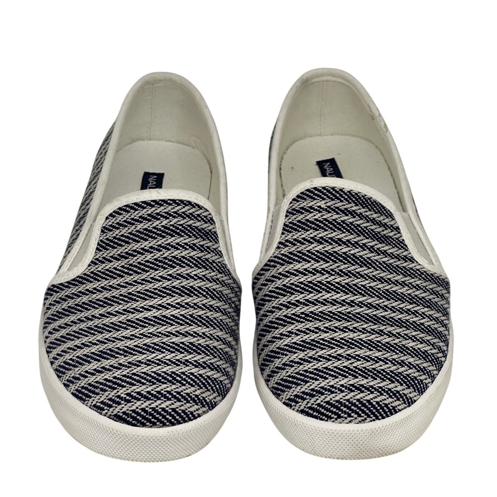 Nautica Sunchaser Slip On Navy White Chevron Canvas Sneakers Shoes Womens Size 8